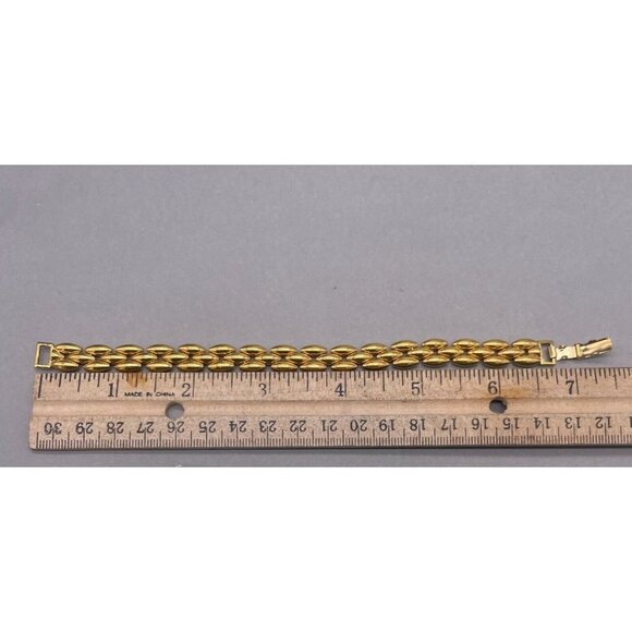 Rice Beads Chunky Bangle Bracelet Gold Tone Fold Over Closure - Picture 6 of 6